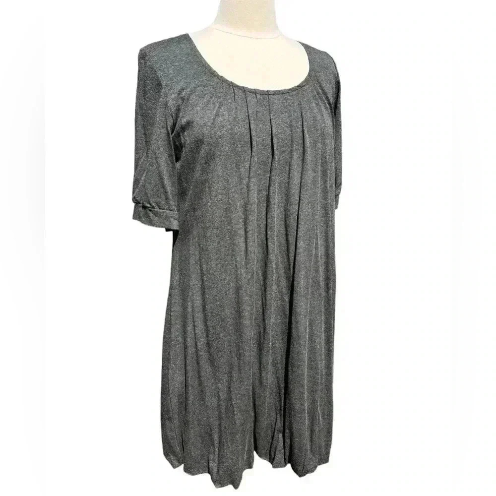 Philosophy Blues Ida Short Sleeve Gray Pleated Scoop Neck Bubble Dress Large NWT
